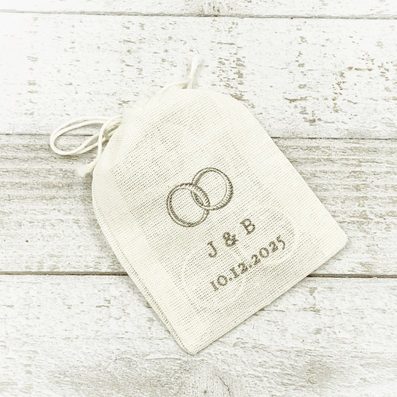 Personalized Wedding Ring Bag Cotton ring bag for ceremony, elopement, proposal Wedding ring pillow, ring bearer, ring warming image 5