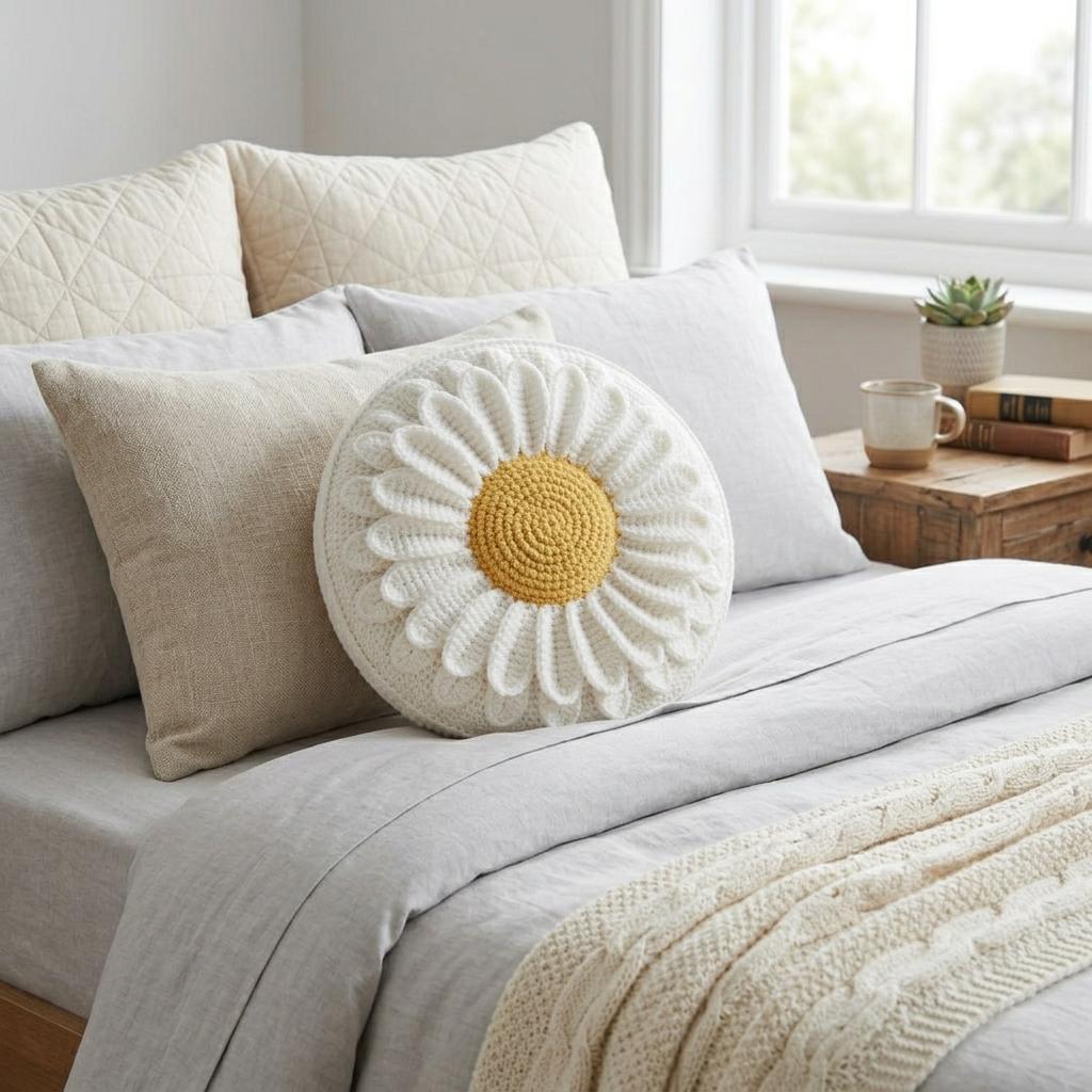 30 Amazing and Stylish Crochet Ideas for the Home 14 Daisy Flower Cushion Crochet Pattern