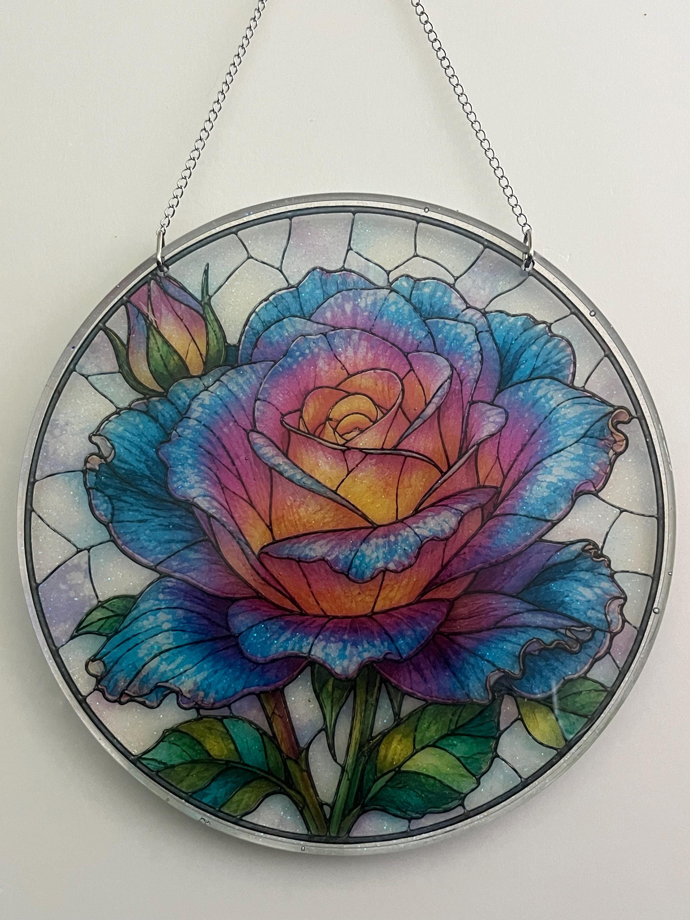 Stained Glass Blue Rose - Etsy