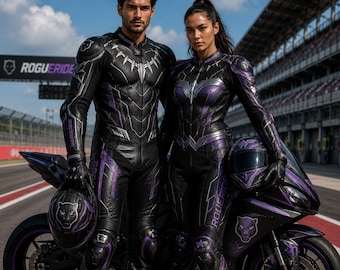 Black Panther Inspired Leather Motorcycle Racing Suit | Custom One Piece Motorcycle Track Suit | CE Armored Biker Outfit | Men Women