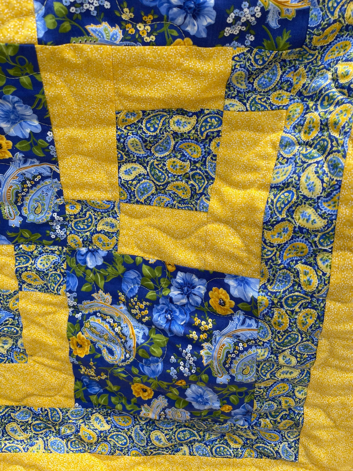 Blue and Yellow Queen Size Bed Quilt Etsy