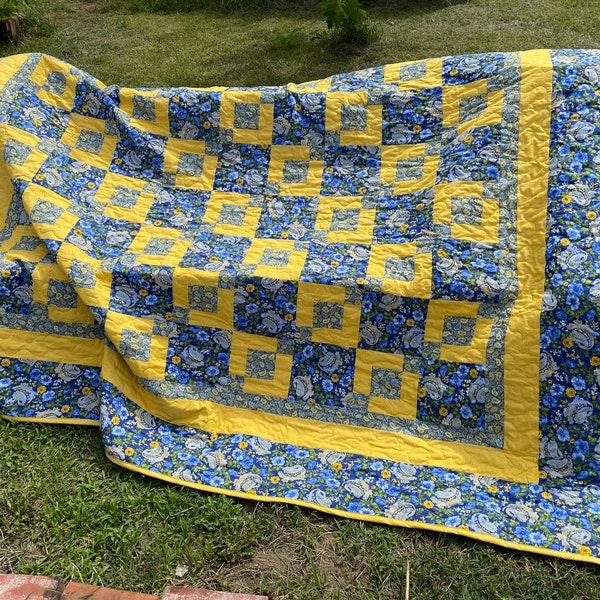 Blue Yellow Quilt Etsy