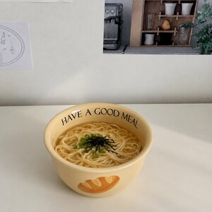 French Ceramic Noodle Bowl, Cream Soup Bowl, Bread Illustration Bowl, French Bistro Tableware, Farmhouse Kitchen Bowl