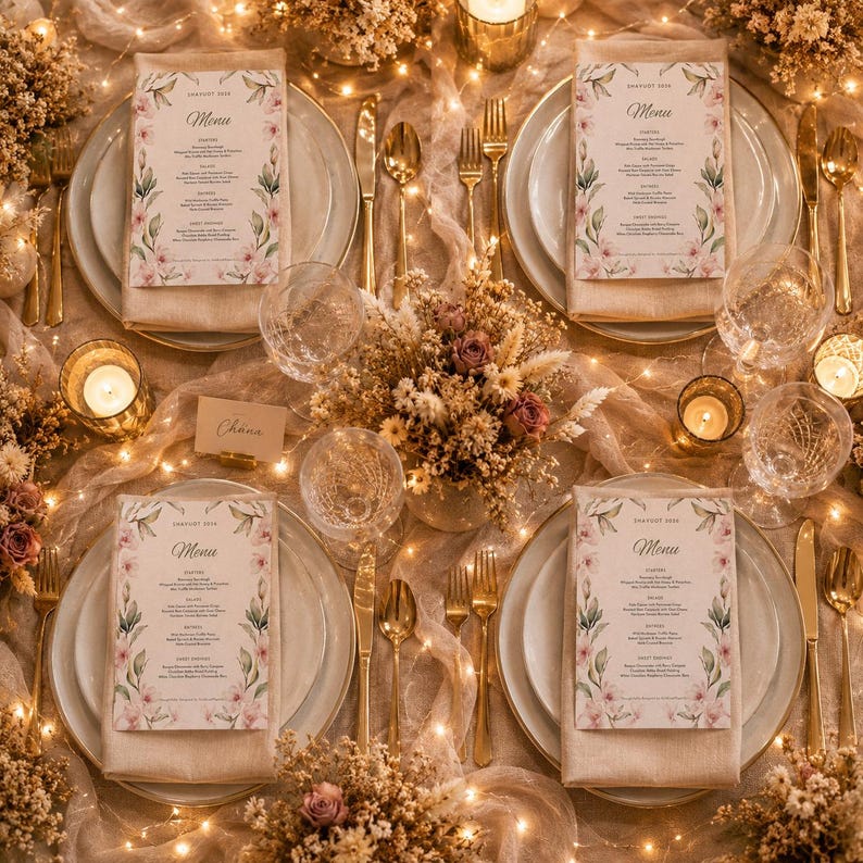 Shavuot Holiday Shabbat Shabbos Table Menu Template, Editable Printable ...