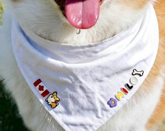 Personalized Corgi Dog Bandana, Embroidered Corgi Patch & Country Flag, USA Canada France Dog Bandana, Game Day Dog Gift, Corgi Mom Gift