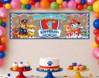 Striscione di compleanno personalizzato Pup Patrol, sfondo digitale stampabile per feste 2x6 di Walgreens