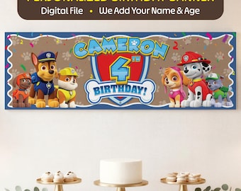 Striscione di compleanno personalizzato a tema PAW Patrol, sfondo digitale stampabile per feste 2x6