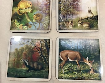 Vintage style glossy Coasters | Wildlife | Animals | Cup Mats | Set | Tea | Coffee | Mats