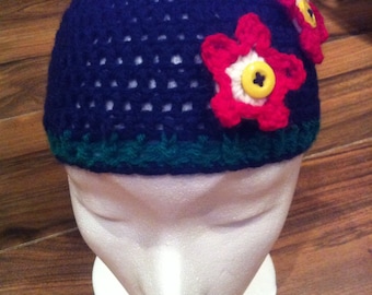 Crochet flower hat, hand crocheted gift, handmade in UK