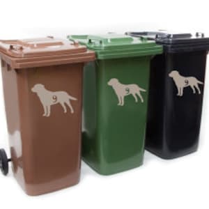 Set of 3 x Dog / canine wheelie bin stickers / decals / storage / labels / organiser / house number / address