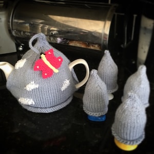 Blue skies and butterfly tea cozy & egg cozies
