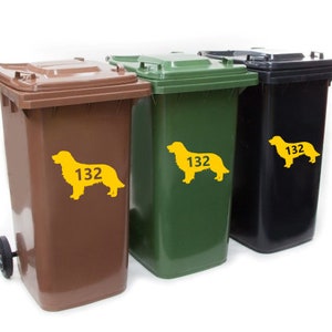 Retriever Dog wheelie bin number decals, trash can numbers, house identifier, storage labels, stickers