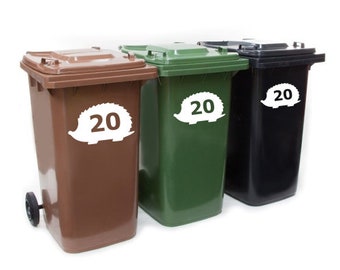 Set of 3 hedgehog wheelie bin numbers, dustbins,waste, garbage