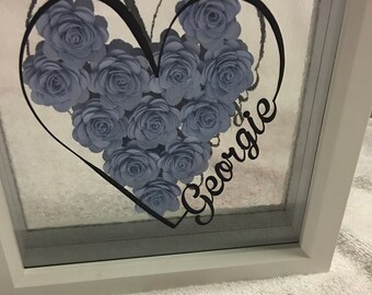 Personalised name frame, roses, boxframe, 3D, gift, baby box