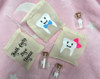 Tooth fairy bag keepsake with tooth vial