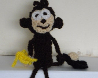 Crochet Monkey finger puppet with bananas & briefcase