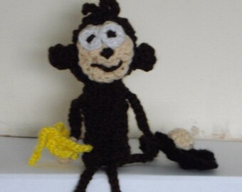 Crochet Monkey finger puppet with bananas & briefcase