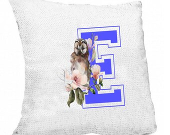Personalised Sequin Cushion | Initial & Owl Pillow, Sensory Item