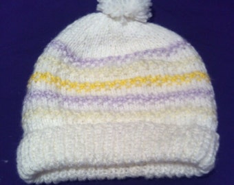 Knitted striped bobble hat age 2 and up