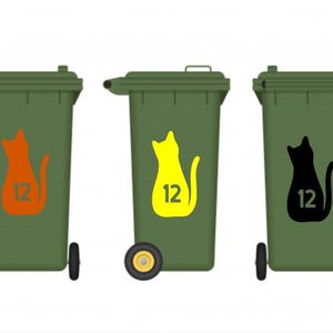 lot de 3 numéros de poubelle pour chats | autocollants pour voitures | décalcomanies | numéro de maison | pièce d'identité | félin | amoureux des chats | animal |