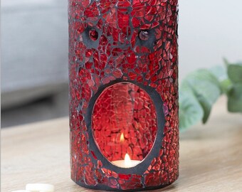 Red crackle pillar wax melter/ oil burner with large waxmelt slab