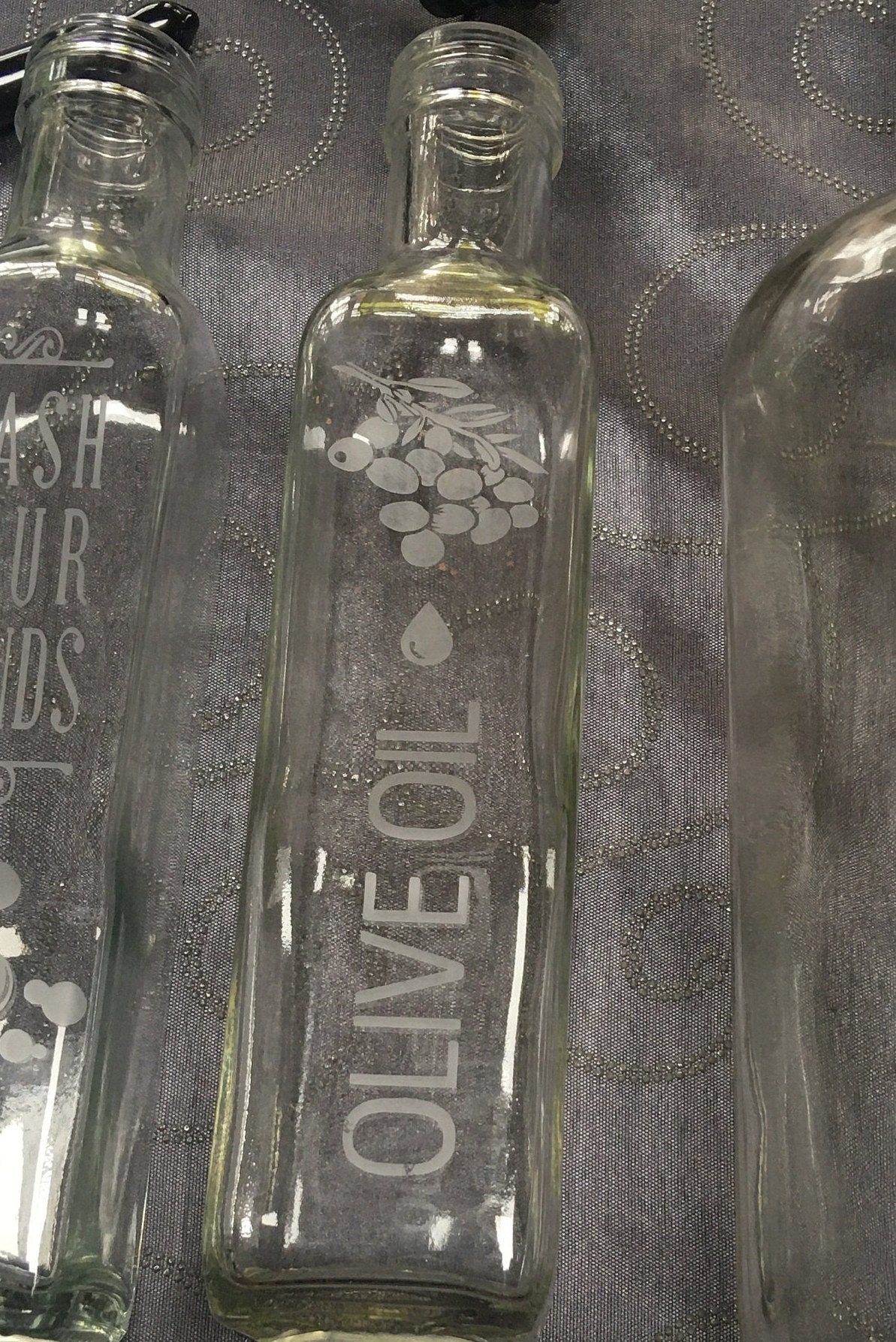 Etched Glass Olive Oil Decanter Eco Bottle Etsy UK