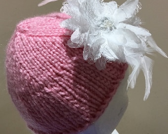 Aurora super chunky, beaded hat, removable corsage