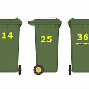 Wheelie Bin Numbers, Peel and Stick Numbers, trash can ID, house identifier digits