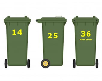 Wheelie Bin Numbers, Peel and Stick Numbers, trash can ID, house identifier digits