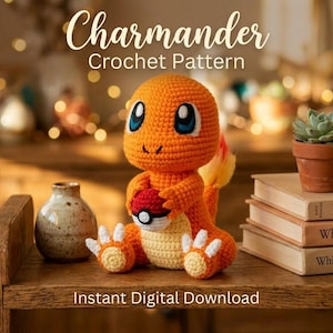 Charmander Crochet Pattern PDF, Pokemon Amigurumi Plushie, Easy Beginner Crochet Pattern, Fire Lizard Toy, Digital Download DIY