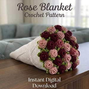 Bouquet Blanket Crochet Pattern PDF, Rose Flower Blanket DIY, Round Crochet Throw Pattern, 3D Floral Digital Download