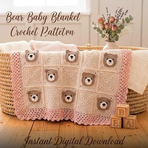 Crochet Teddy Bear Baby Blanket Pattern PDF, Easy Crochet Blanket, Baby Shower Gift, Textured Blanket, Nursery Decor DIY