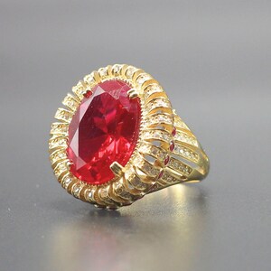 Handmade Gold Plated Sterling Silver Red Ruby Sunburst Statement Ring – Art Deco Style