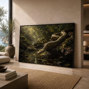 Stunning Python Wall Art Print, Nature Photography Canvas Print for Home Decor, Jungle Scene with Serene Water Reflection