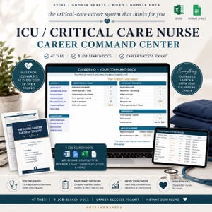 ICU Nurse Resume Template + Critical Care Career Command Center, CCRN Prep, RN Job Search Tracker, Cover Letter & Hospital Comparison