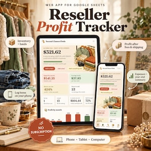 Reseller Spreadsheet Google Sheets App, Reseller Inventory Tracker, Profit and Fee Calculator, eBay Poshmark Mercari Sales Tracker