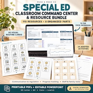 Special Education Classroom Bundle, Visual Schedule Cards, SPED Data Sheets, Adapted Task Box Activities, Teacher Planning Spreadsheet