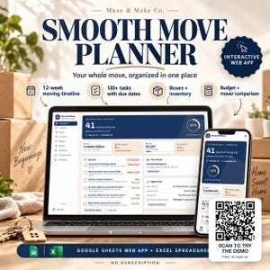 Moving Planner Google Sheets, Moving Checklist Spreadsheet, Moving Budget, Box Inventory Tracker, Relocation Planner, New Home Organizer