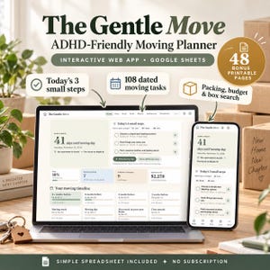 ADHD Moving Planner Google Sheets, Moving Checklist App, Printable Box Labels, Packing Organizer, New Home Moving Binder, First Apartment