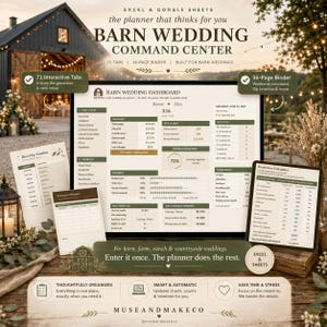 Barn Wedding Planner Spreadsheet, Rustic Wedding Command Center, Excel & Google Sheets, Generator Calculator + Barn Setup Tools