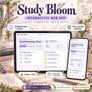 Student Planner App, Digital Assignment Tracker, GPA Calculator, Class Schedule, College Planner, High School Study Planner, Google Sheets