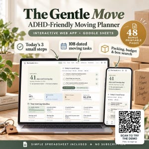 ADHD Moving Planner Google Sheets, Moving Checklist App, Printable Box Labels, Packing Organizer, New Home Moving Binder, First Apartment