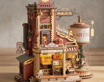 Drewniana układanka 3D DIY | Fabryka świątecznych prezentów | Drewniana pozytywka | Zestaw modeli mechanicznych dla dorosłych | Świąteczny prezent rękodzielniczy