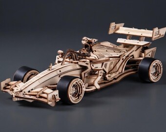 3D-Holzpuzzle zum Selberbauen: Formel-Rennwagen | Mechanischer Modellbausatz für Erwachsene | Grand-Prix-Schreibtischdeko | Geschenk für ihn