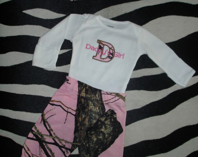 Infant Girl Pink Mossy Oak Camo Onesie Pants & Hat Daddy's Girl