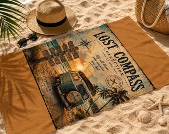 Toalha de Praia Lost Compass Vintage, Toalha Costeira Grande, Toalha de Piscina, Presente para Amantes do Oceano, Toalha de Viagem, Wayfinder Co LC001