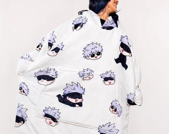 Couverture à capuche oversize Satoru Gojo – Couverture portable confortable en sherpa style anime