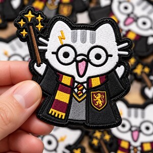 Wizard Cat Patch, Magic School Embroidered Patch, Cute Fantasy Cat Applique immagine 6