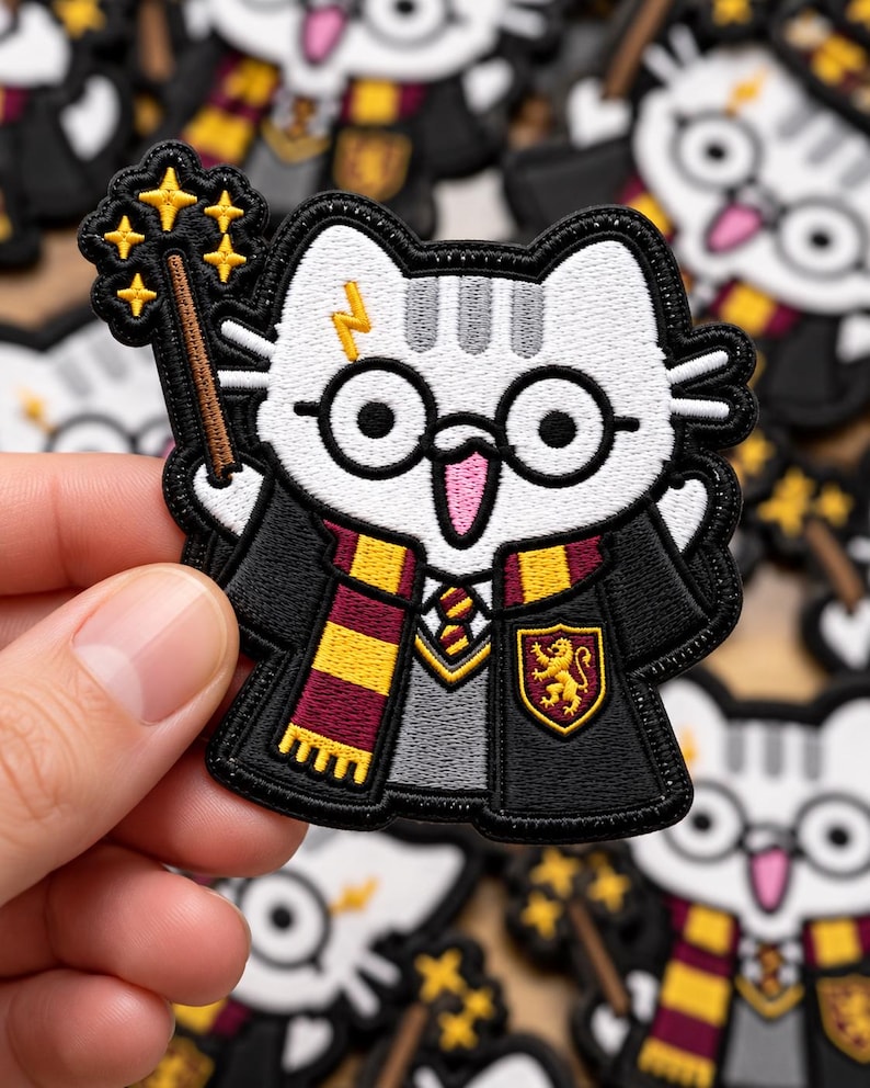 Wizard Cat Patch, Magic School Embroidered Patch, Cute Fantasy Cat Applique immagine 6