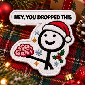 Funny Christmas Embroidered Patch, Santa Stick Figure Iron On Badge, Holiday Applique